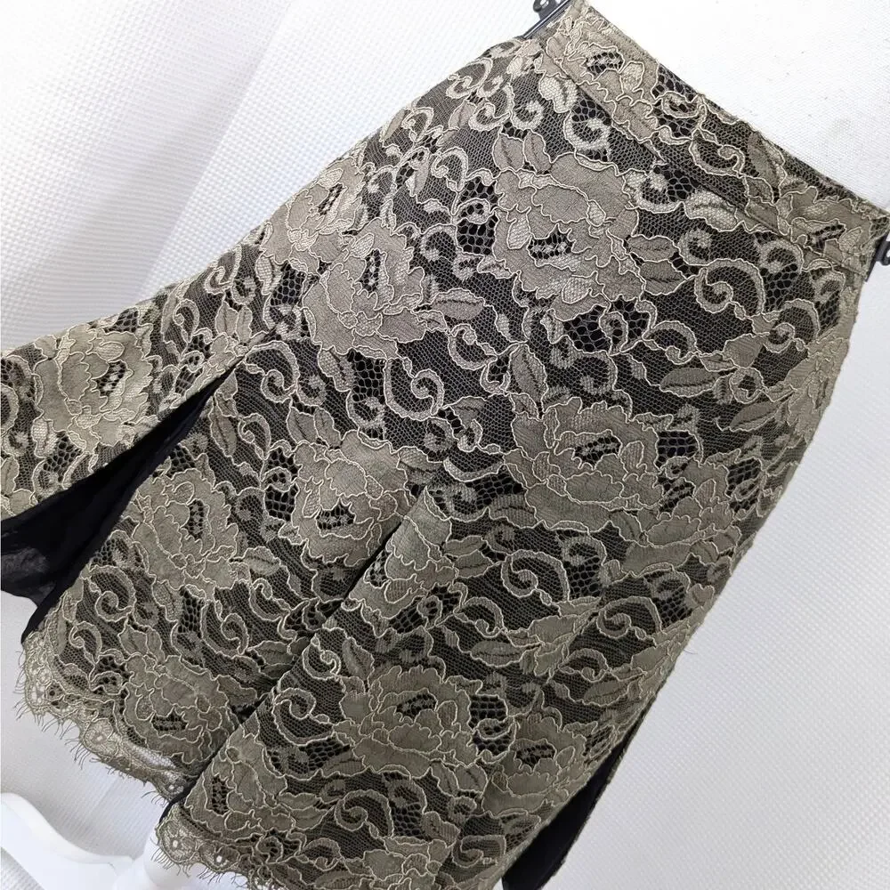 TORY BURCH! TAUPE BEIGE EMBROIDERED LACE, BLACK CHIFFON 